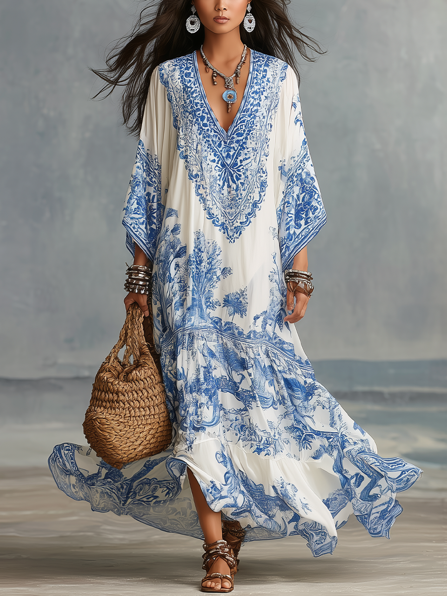 Eliana™ | Blue Porcelain Kaftan Dress
