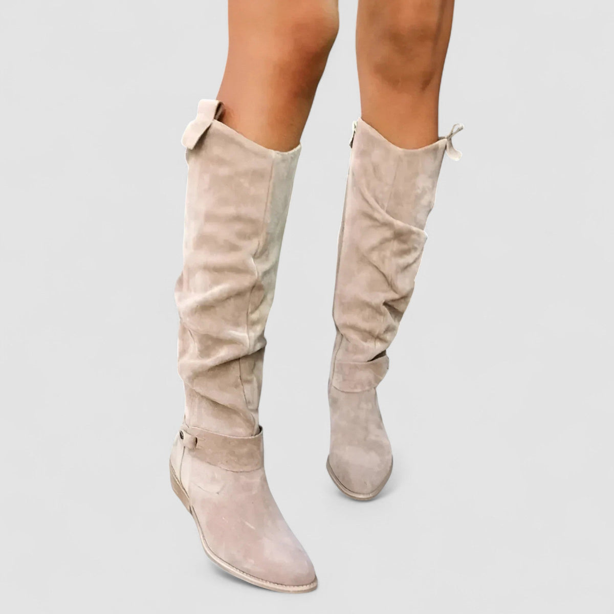 Charlotte | Suede-Look Knee-High Low Heel Boots