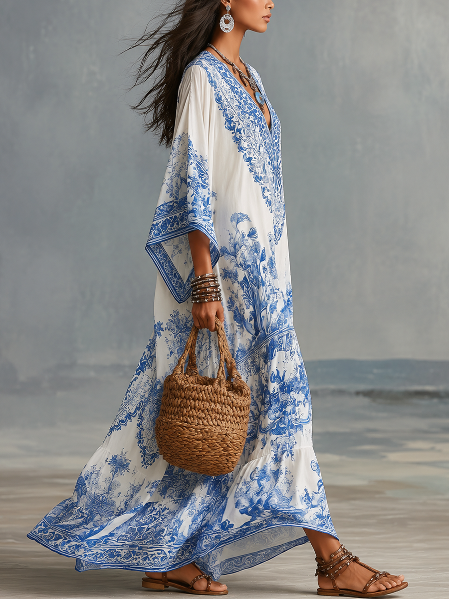 Eliana™ | Blue Porcelain Kaftan Dress