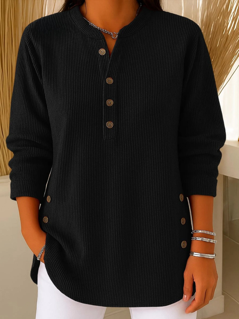 Willow - Casual Ribbed Long Sleeve Henley Top