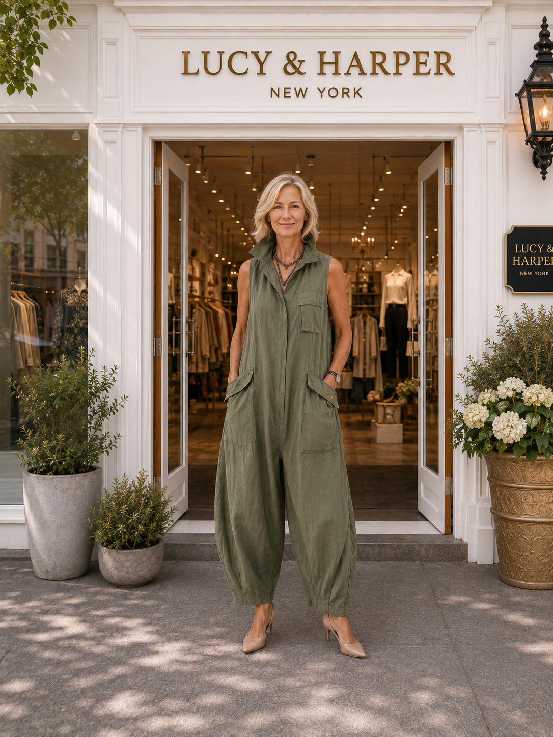 Josette | Sleeveless Utility Wide-Leg Jumpsuit With Cargo Pockets