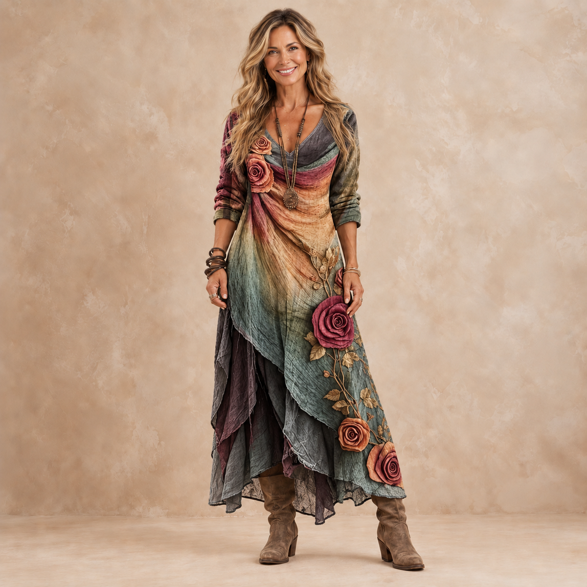 Susan | Layered Floral Bohemian Maxi Dress