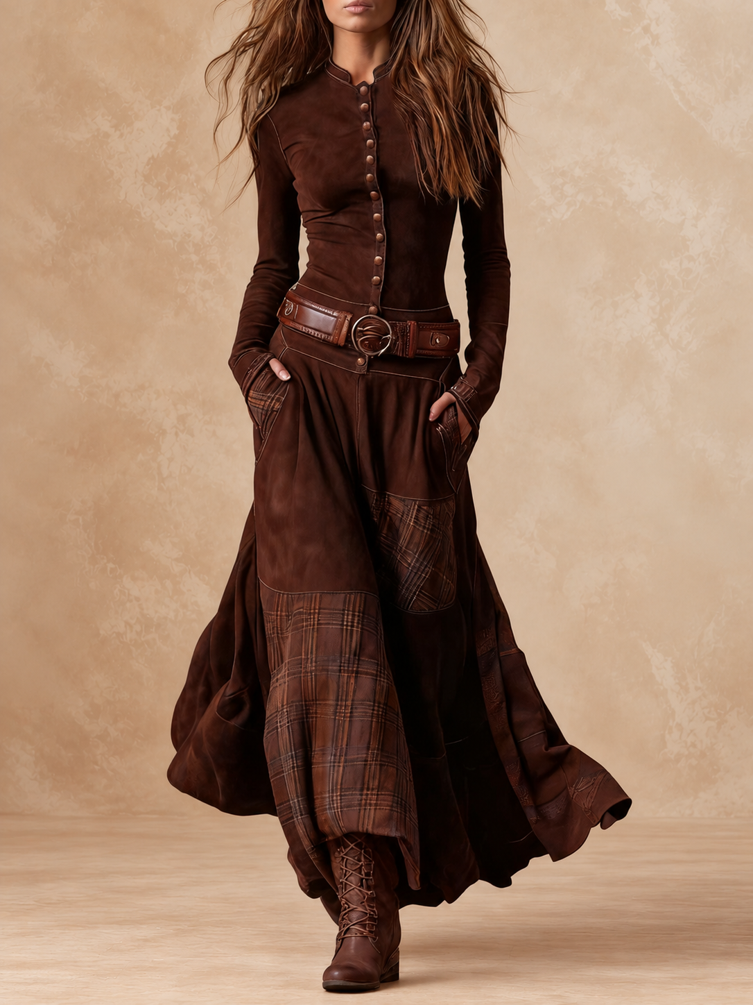 Elisa | Maxi Suede Dress with Belt