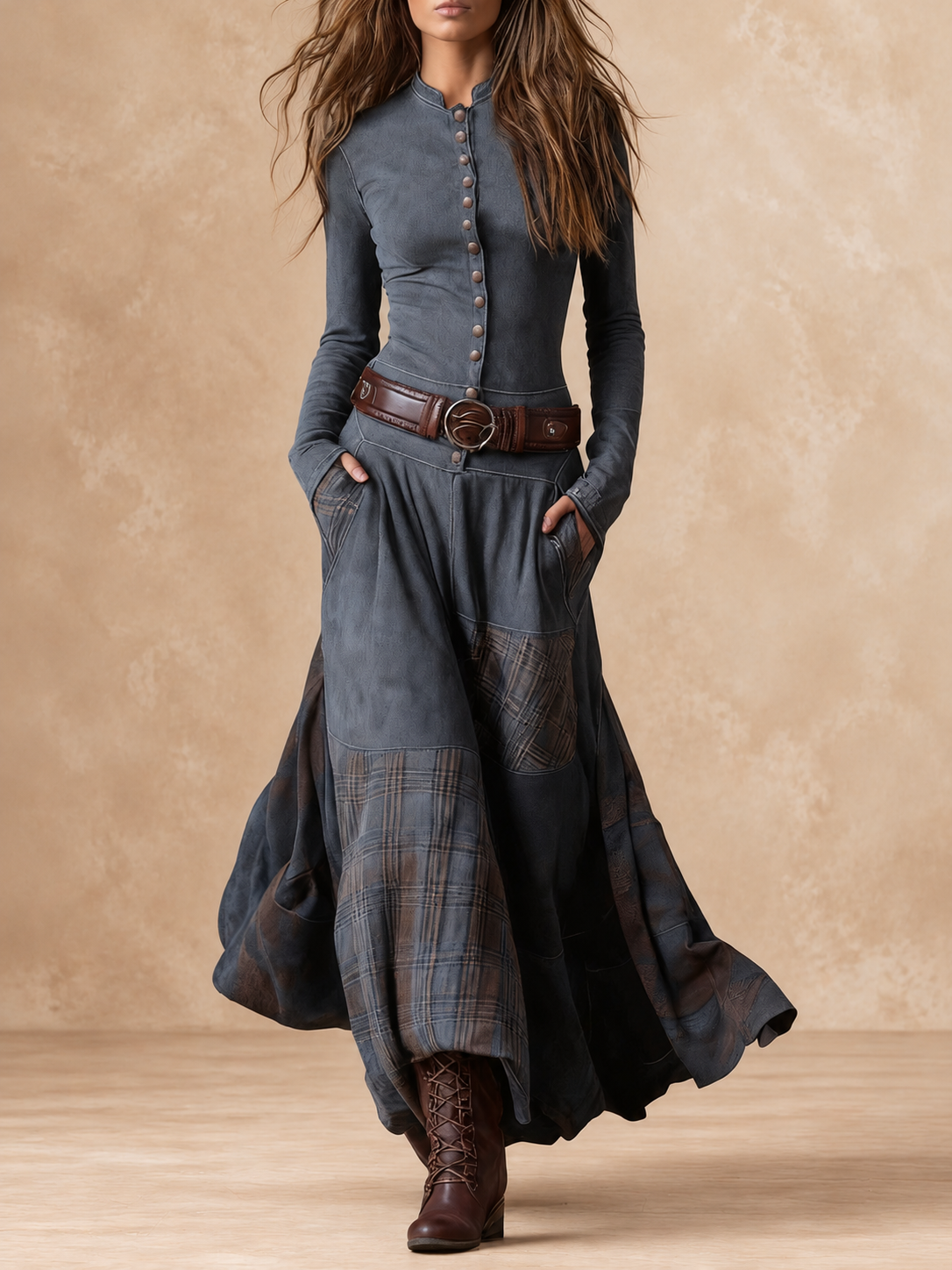 Elisa | Maxi Suede Dress with Belt