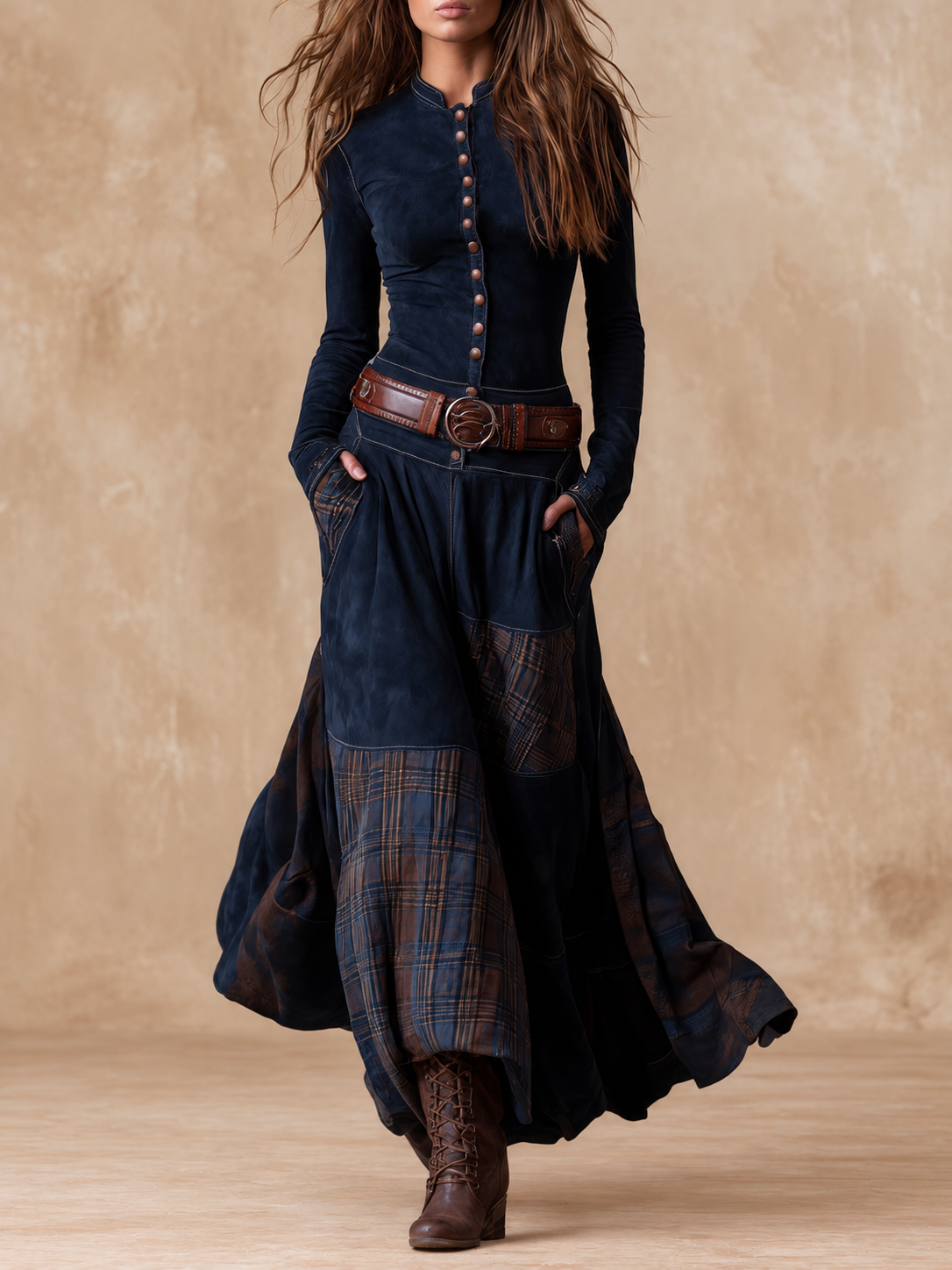 Elisa | Maxi Suede Dress with Belt