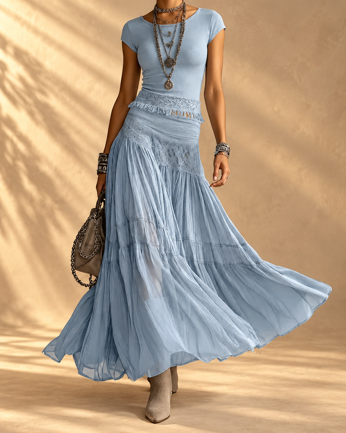 Sophia™ | Elegant Lace-Detail Maxi Skirt Set