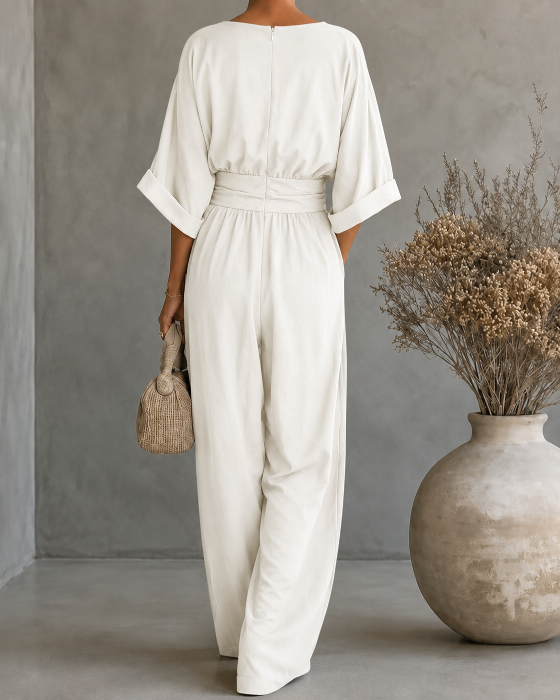 Elise | Deep V-Neck Wide-Leg Jumpsuit for Women