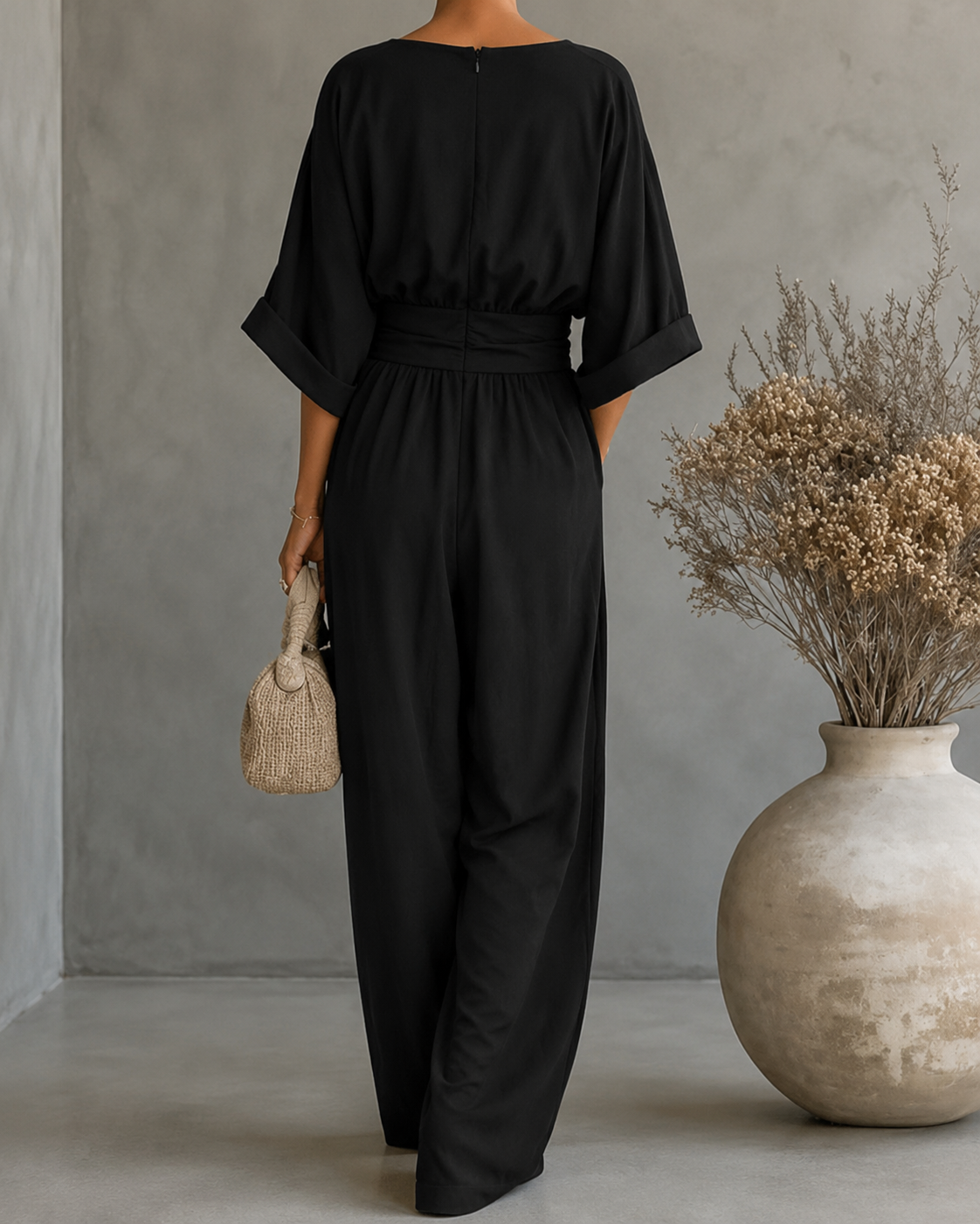 Elise | Deep V-Neck Wide-Leg Jumpsuit for Women