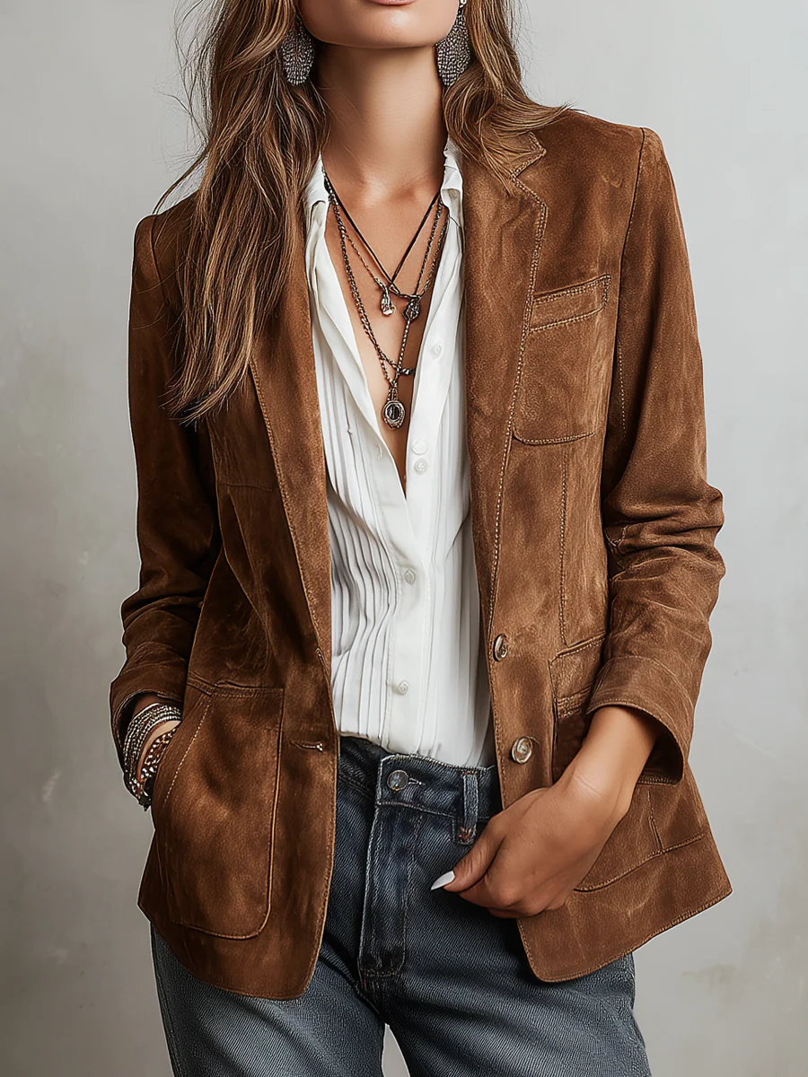 Verona | Brown Contrast-Stitch Tailored Blazer for Women