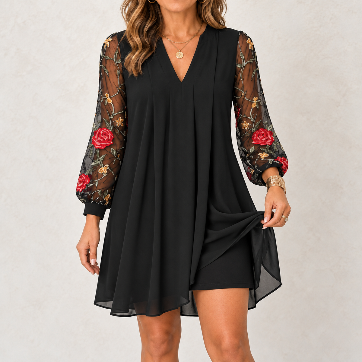 Lucy | Elegant Floral Sleeve Dress