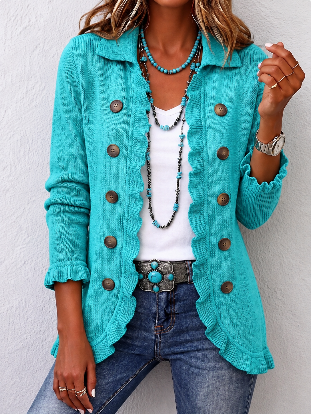 Maribel | Ribbed Knit Ruffle Jacket for Women