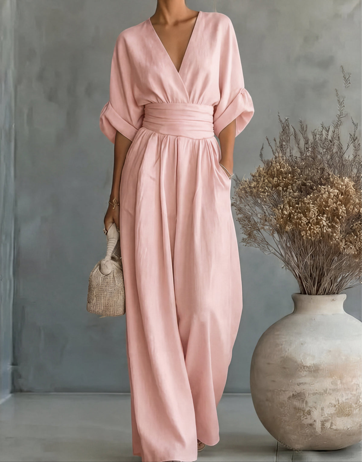 Elise | Deep V-Neck Wide-Leg Jumpsuit for Women
