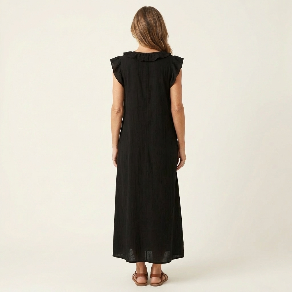 Mia | Ruffle V-Neck Linen Maxi Dress