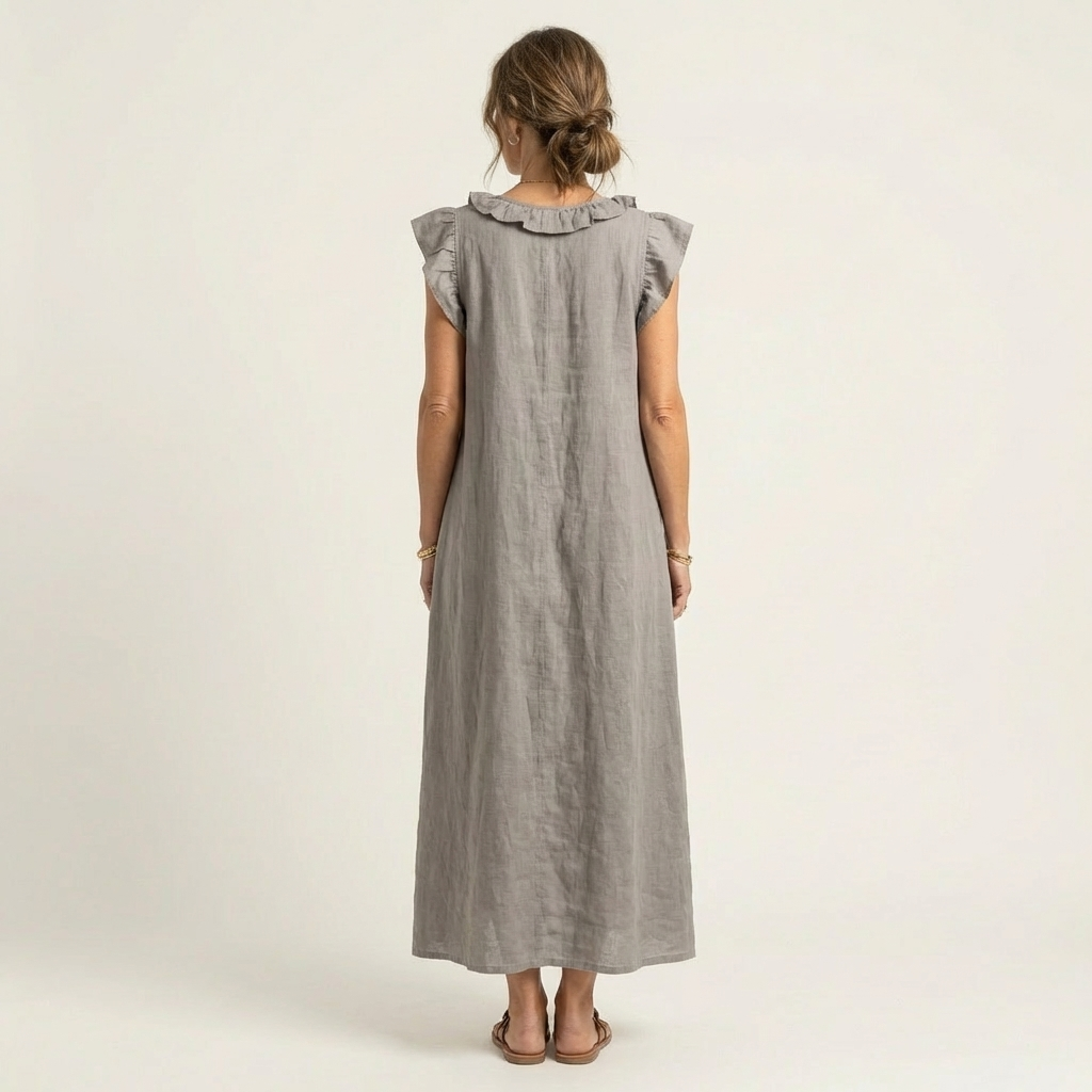 Mia | Ruffle V-Neck Linen Maxi Dress