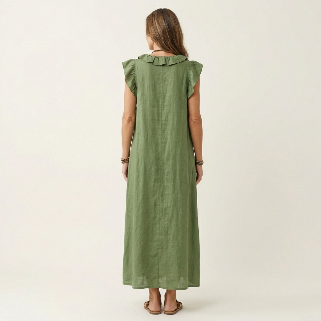Mia | Ruffle V-Neck Linen Maxi Dress