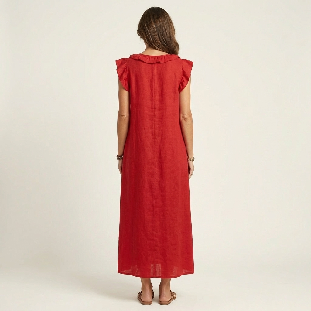 Mia | Ruffle V-Neck Linen Maxi Dress