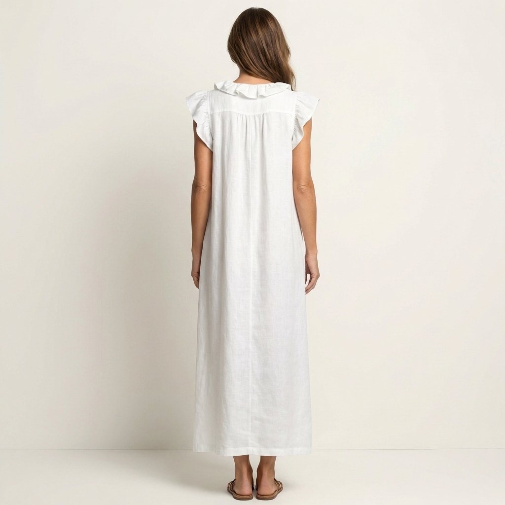 Mia | Ruffle V-Neck Linen Maxi Dress