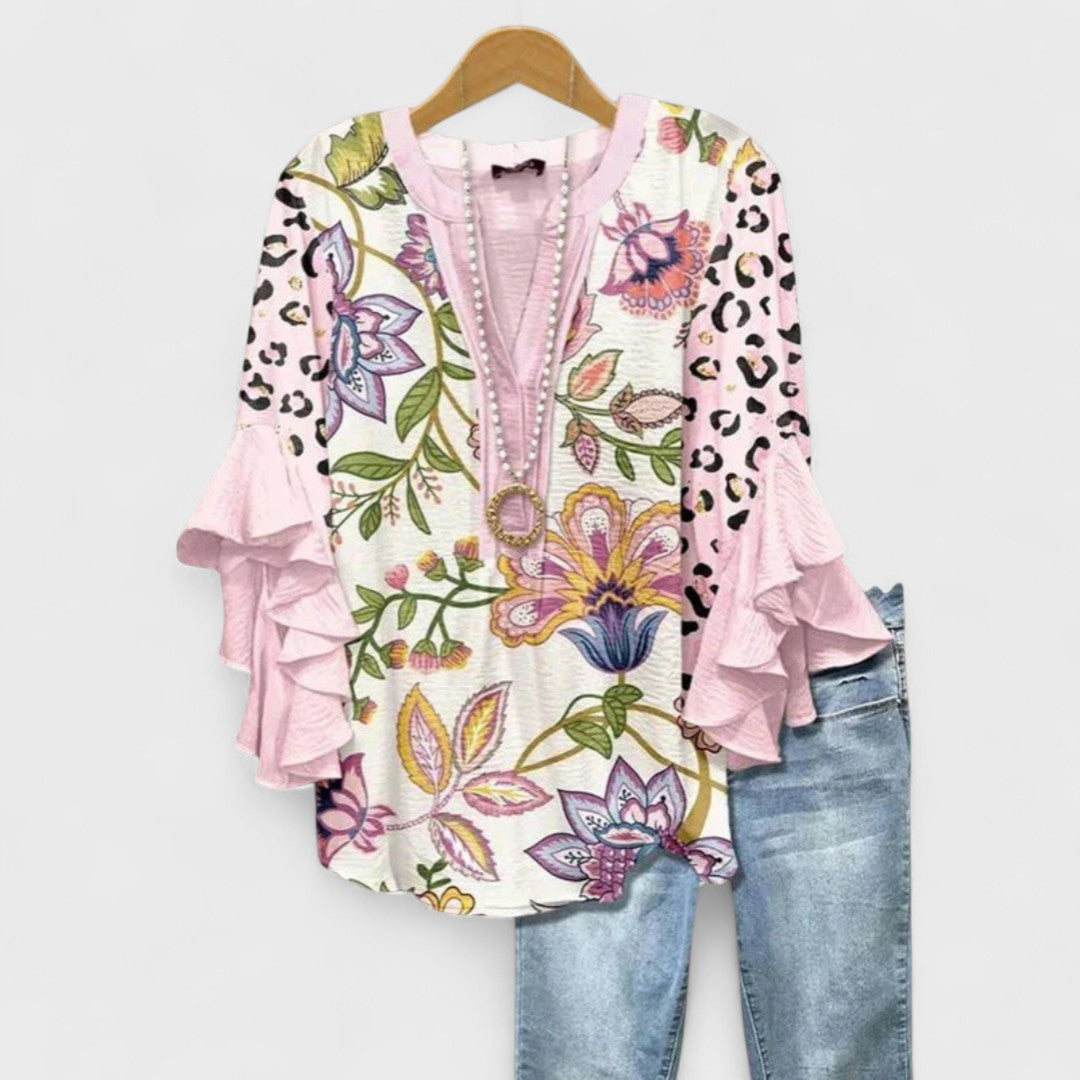 Virginia | Blouse with Floral Print and Tiered Sleeves