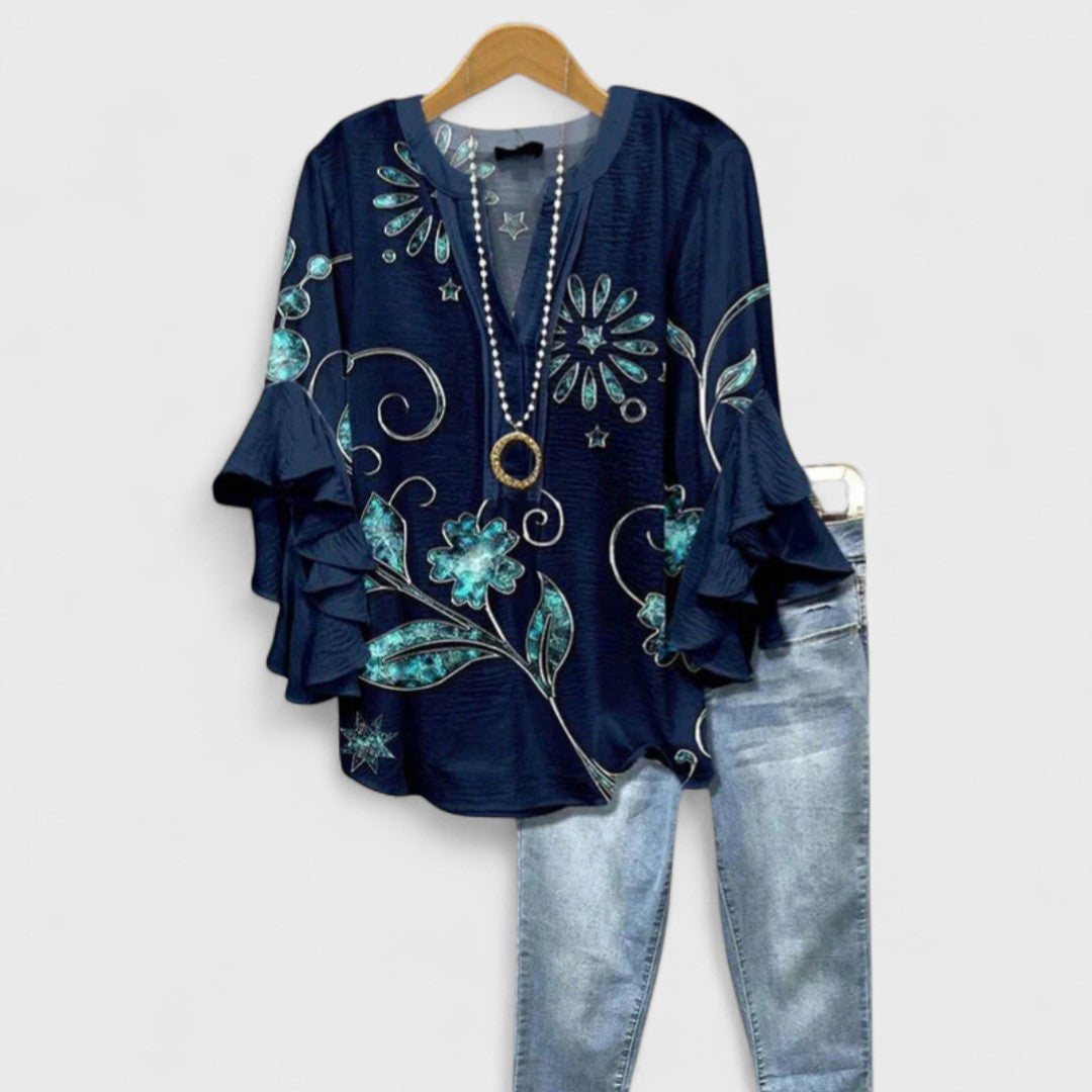 Virginia | Blouse with Floral Print and Tiered Sleeves