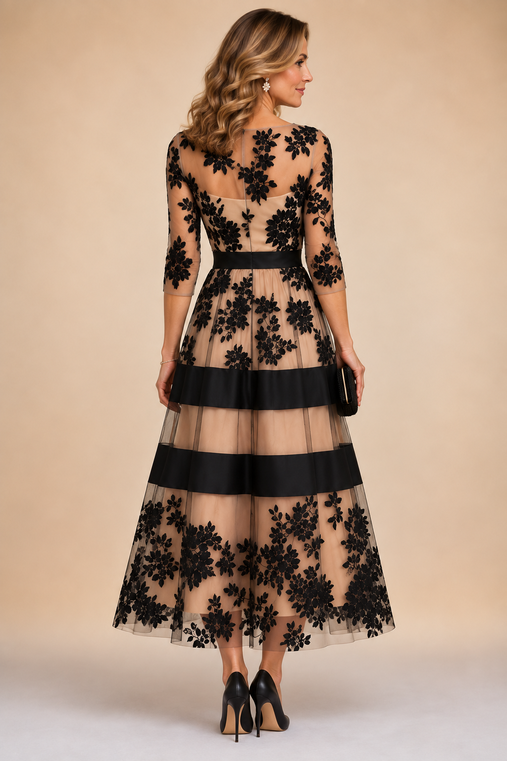 Aubrey™ Floral Lace Midi Evening Dress