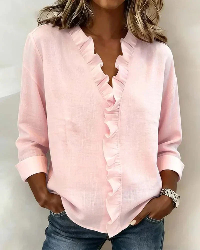 Vera | Blouse with Ruffles, V-Neck and Long Sleeves