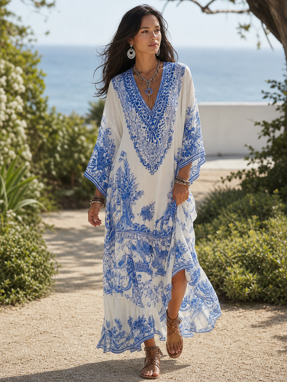 Eliana™ | Blue Porcelain Kaftan Dress