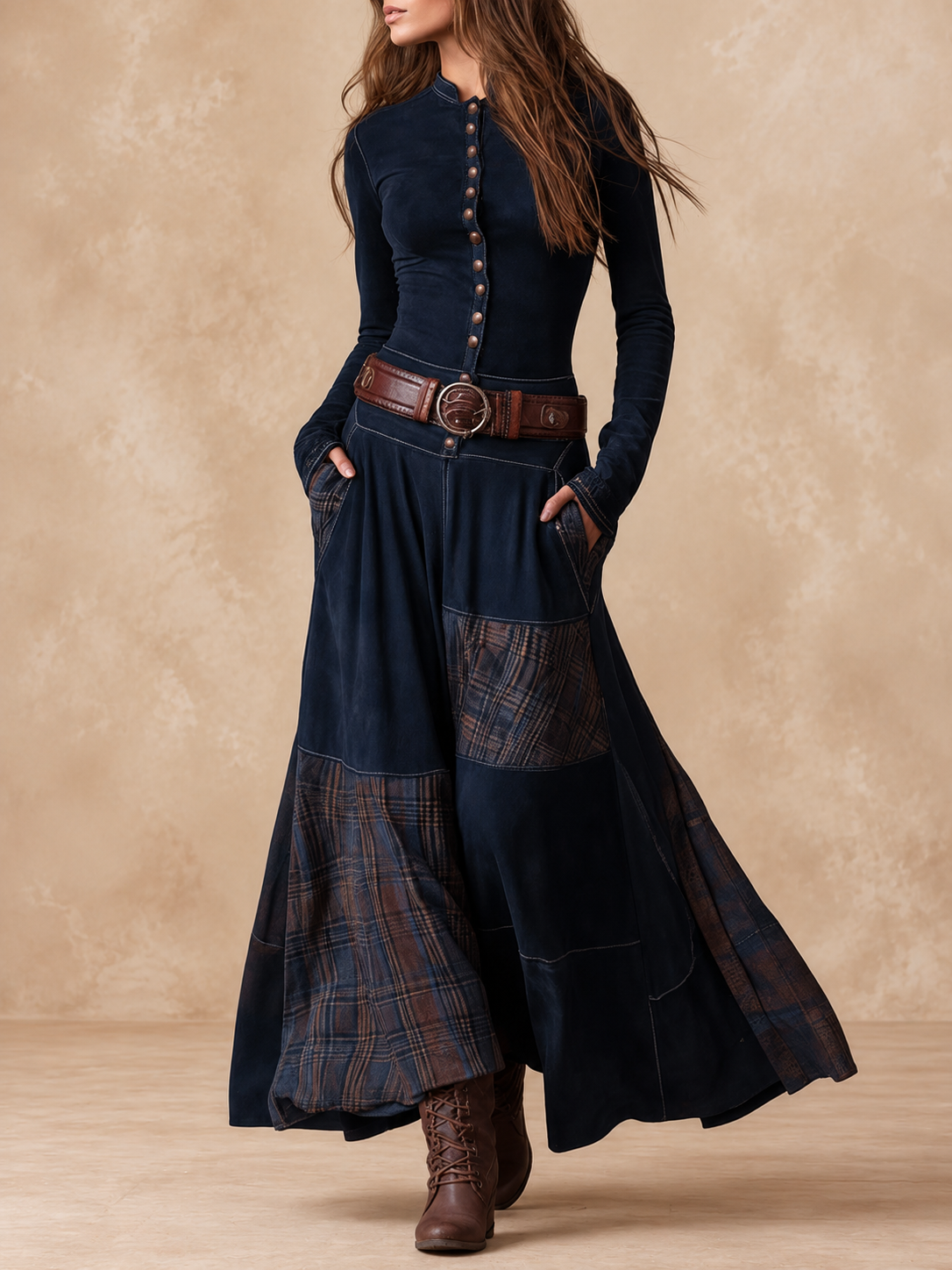 Elisa | Maxi Suede Dress with Belt