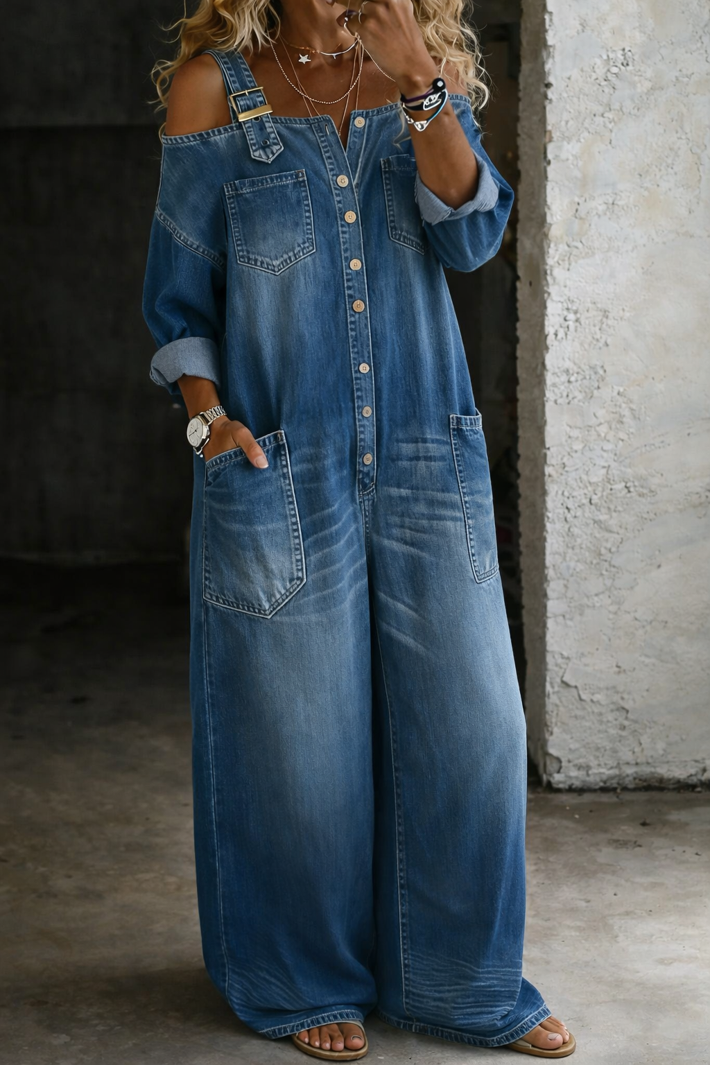 Sophia™ | Off-Shoulder Denim Jumpsuit