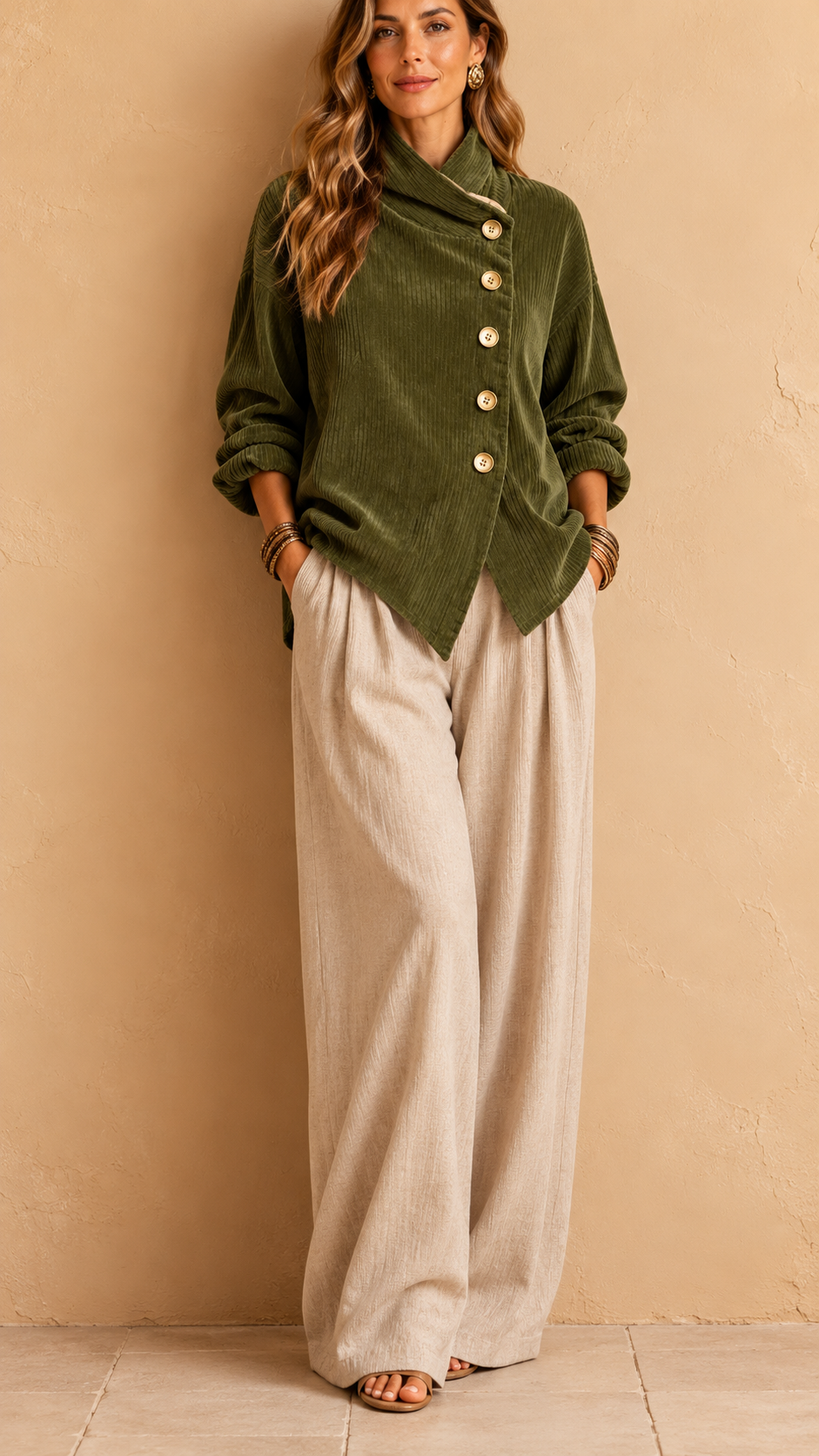 Olivia | The Corduroy Button-Up Top in Olive Green