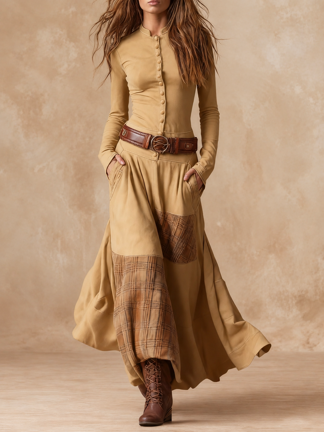 Elisa | Maxi Suede Dress with Belt