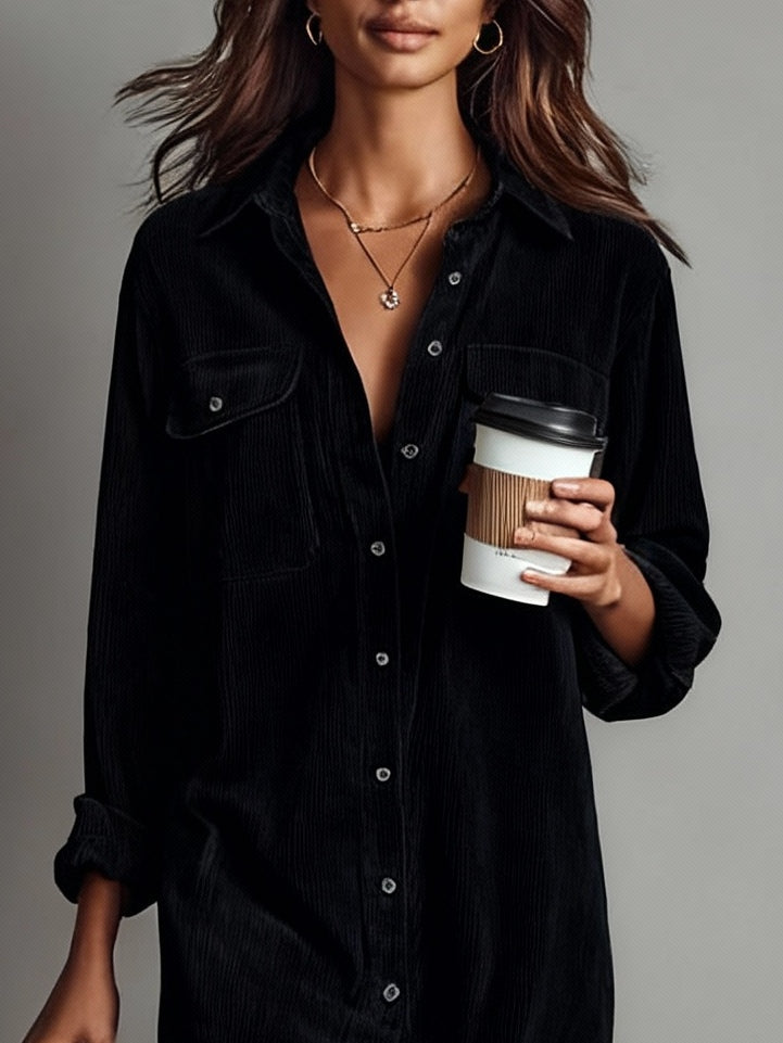 Béatrice | Corduroy Midi Dress with Pockets and Single Breasting