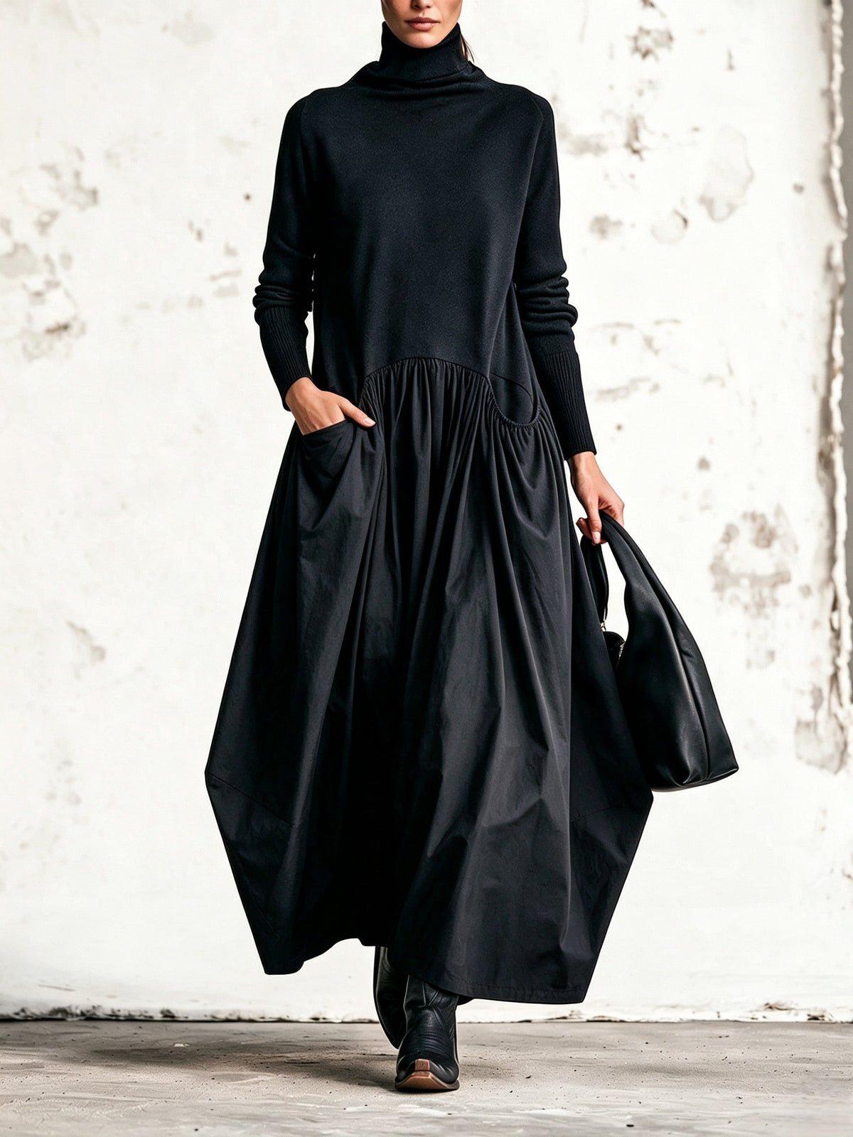 Sloane | Relaxed High-Neck Pocket Maxi Dress
