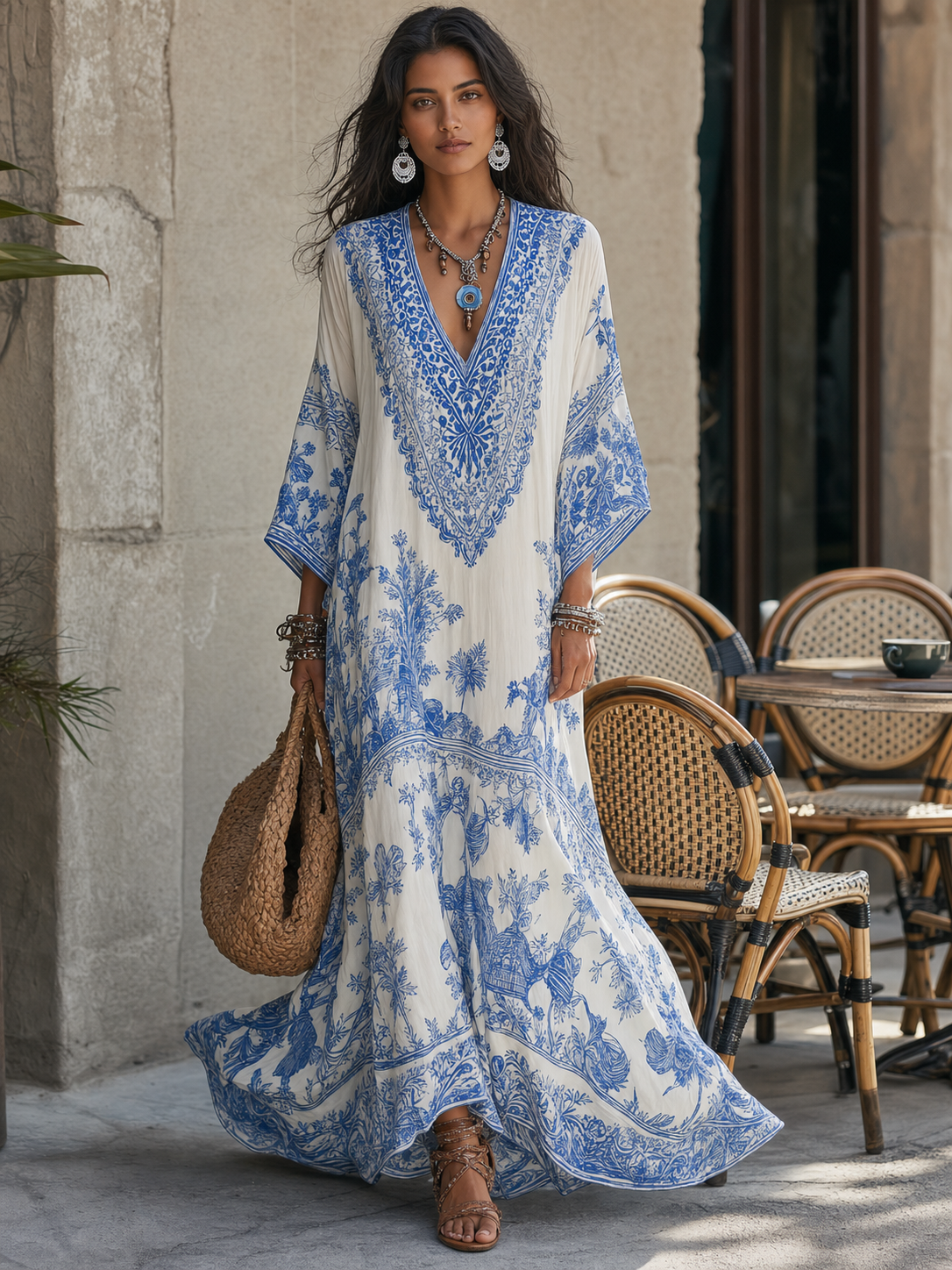 Eliana™ | Blue Porcelain Kaftan Dress