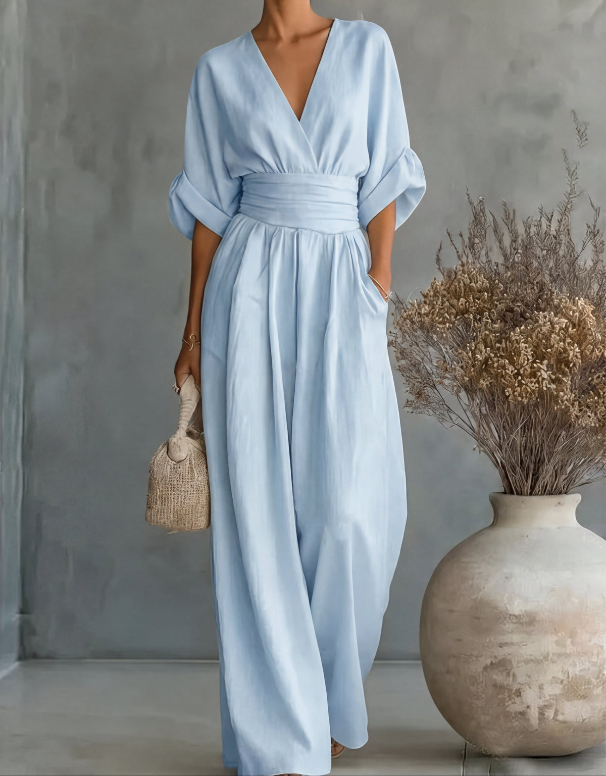 Elise | Deep V-Neck Wide-Leg Jumpsuit for Women