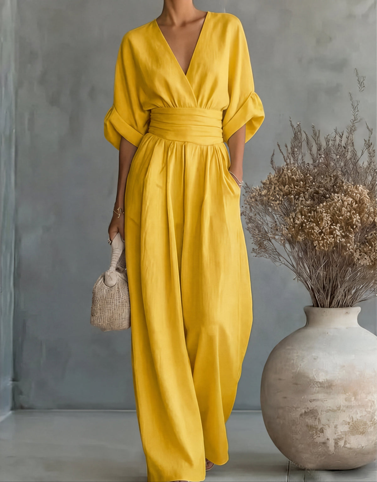 Elise | Deep V-Neck Wide-Leg Jumpsuit for Women