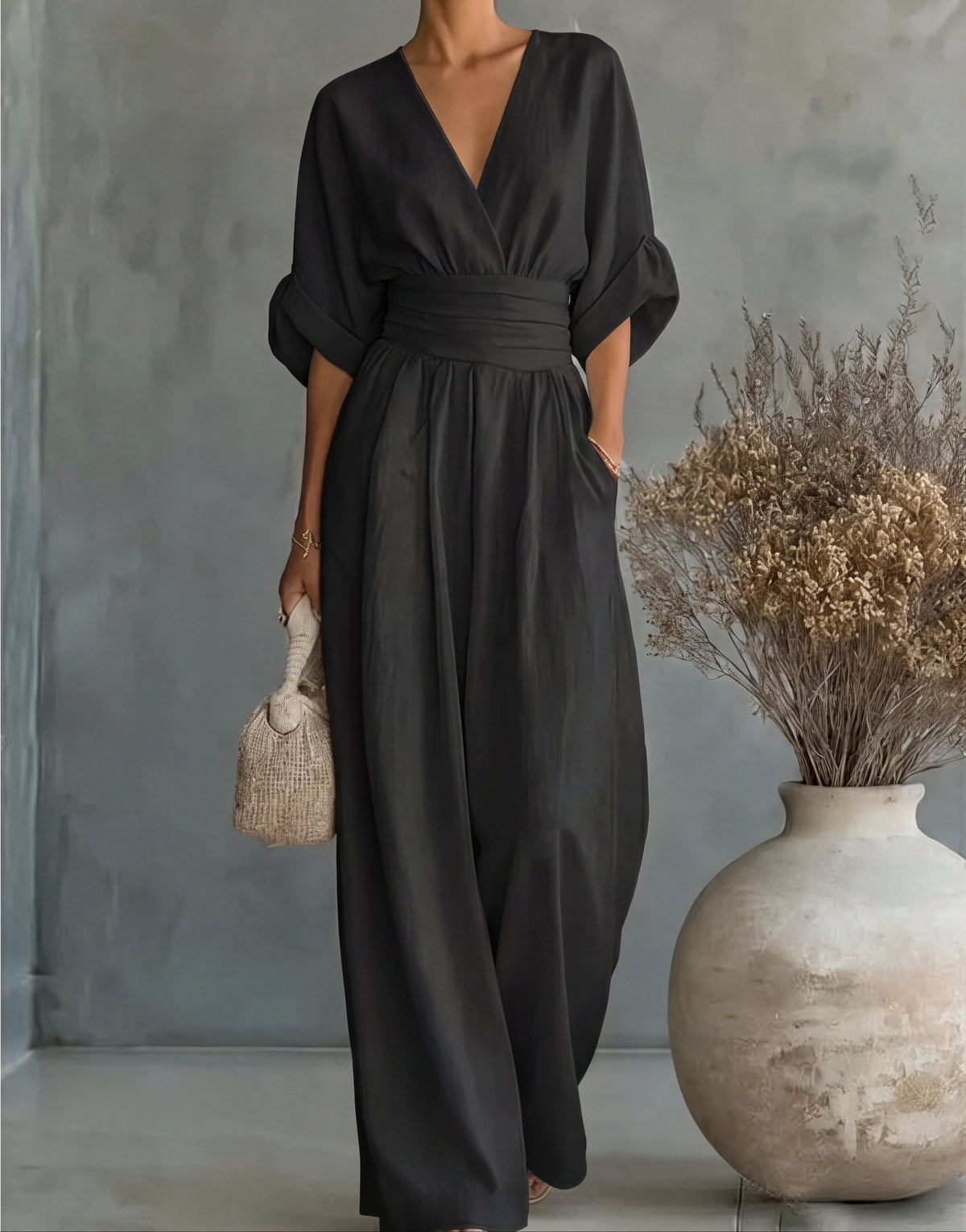 Elise | Deep V-Neck Wide-Leg Jumpsuit for Women