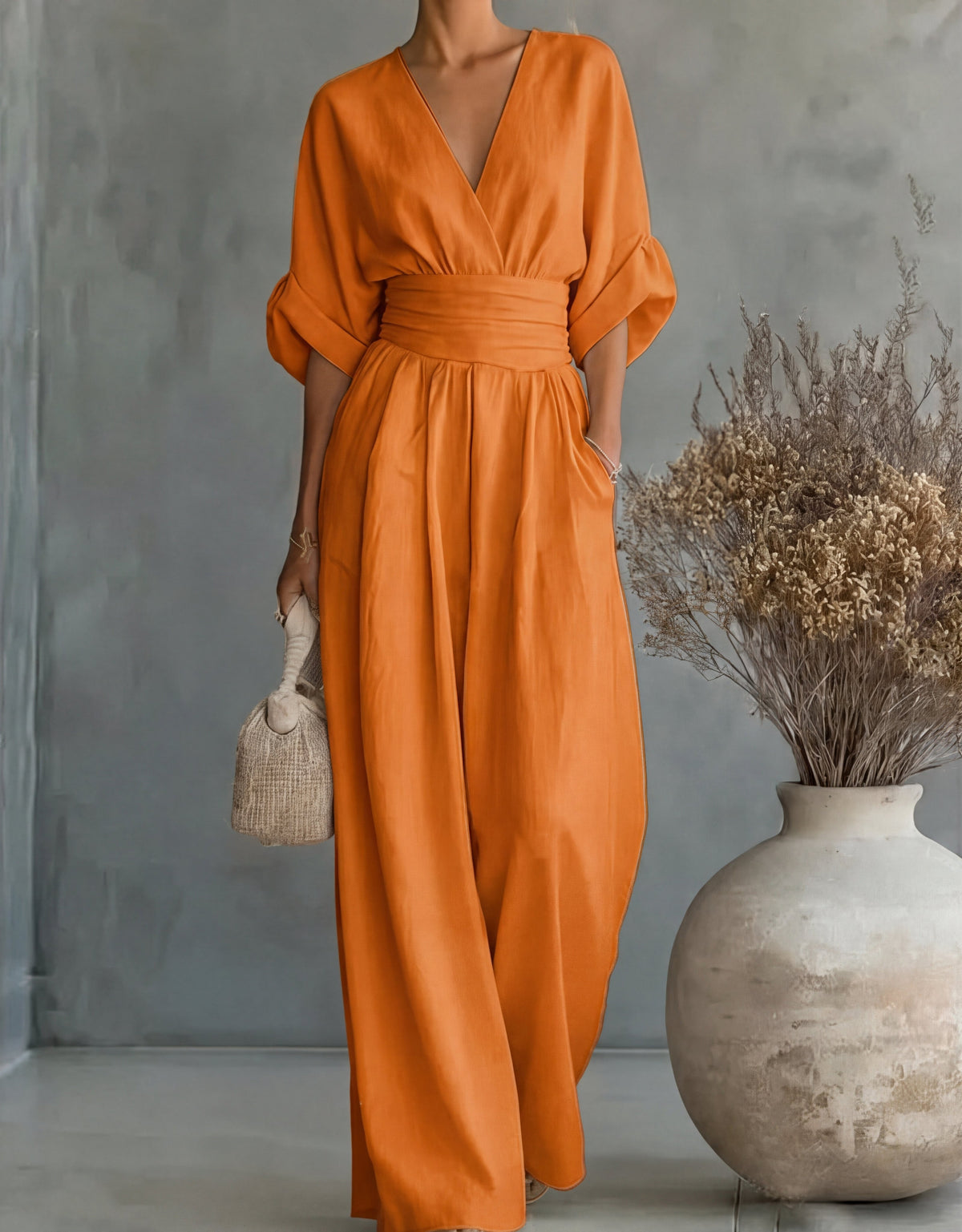 Elise | Deep V-Neck Wide-Leg Jumpsuit for Women