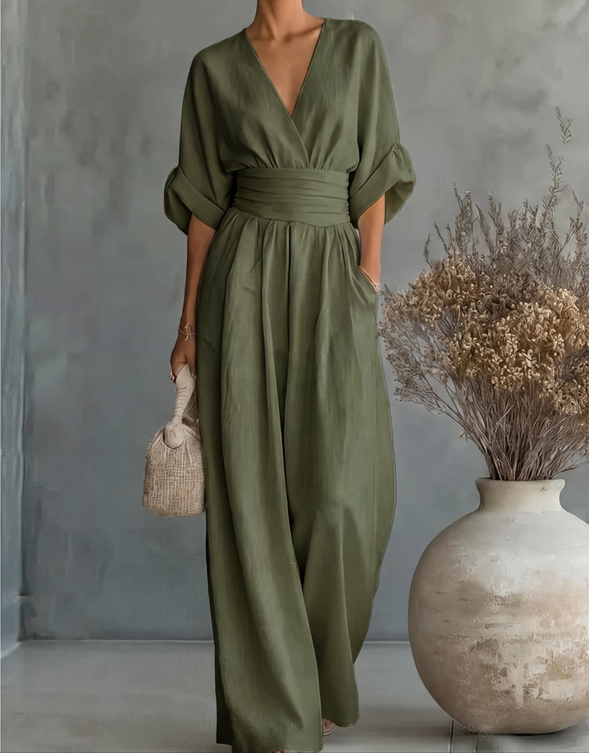 Elise | Deep V-Neck Wide-Leg Jumpsuit for Women