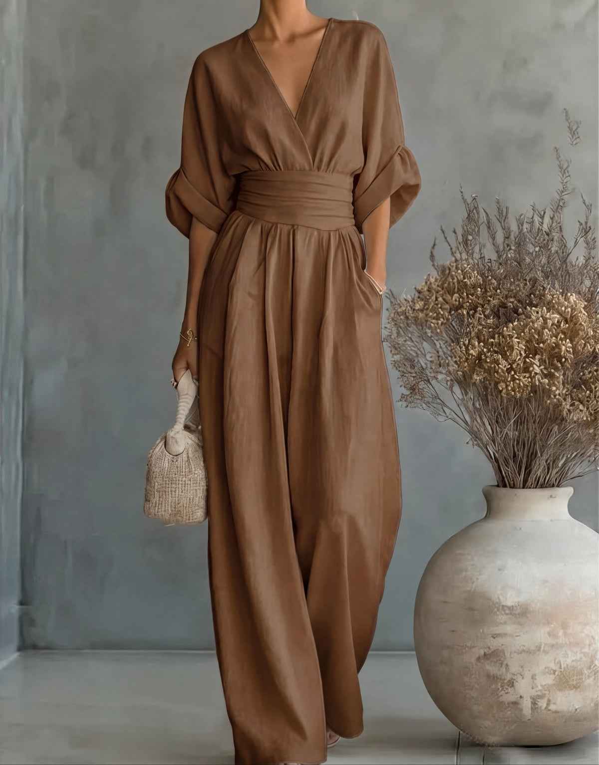 Elise | Deep V-Neck Wide-Leg Jumpsuit for Women