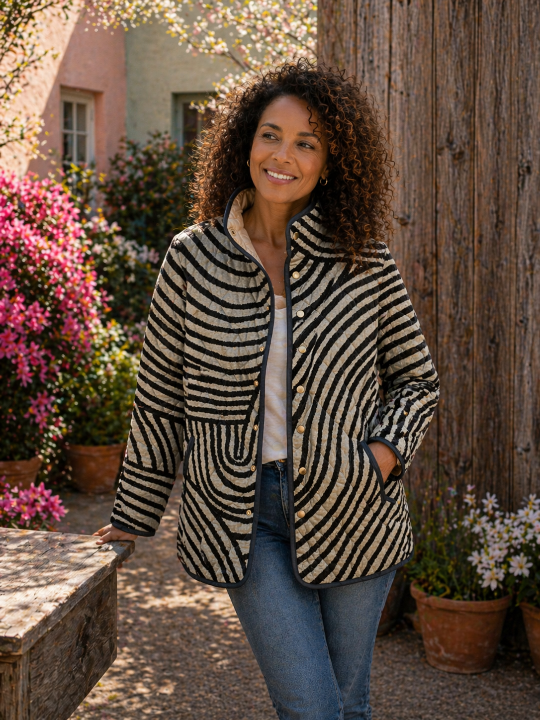 Inaya | Retro Circle-Print Quilted Jacket