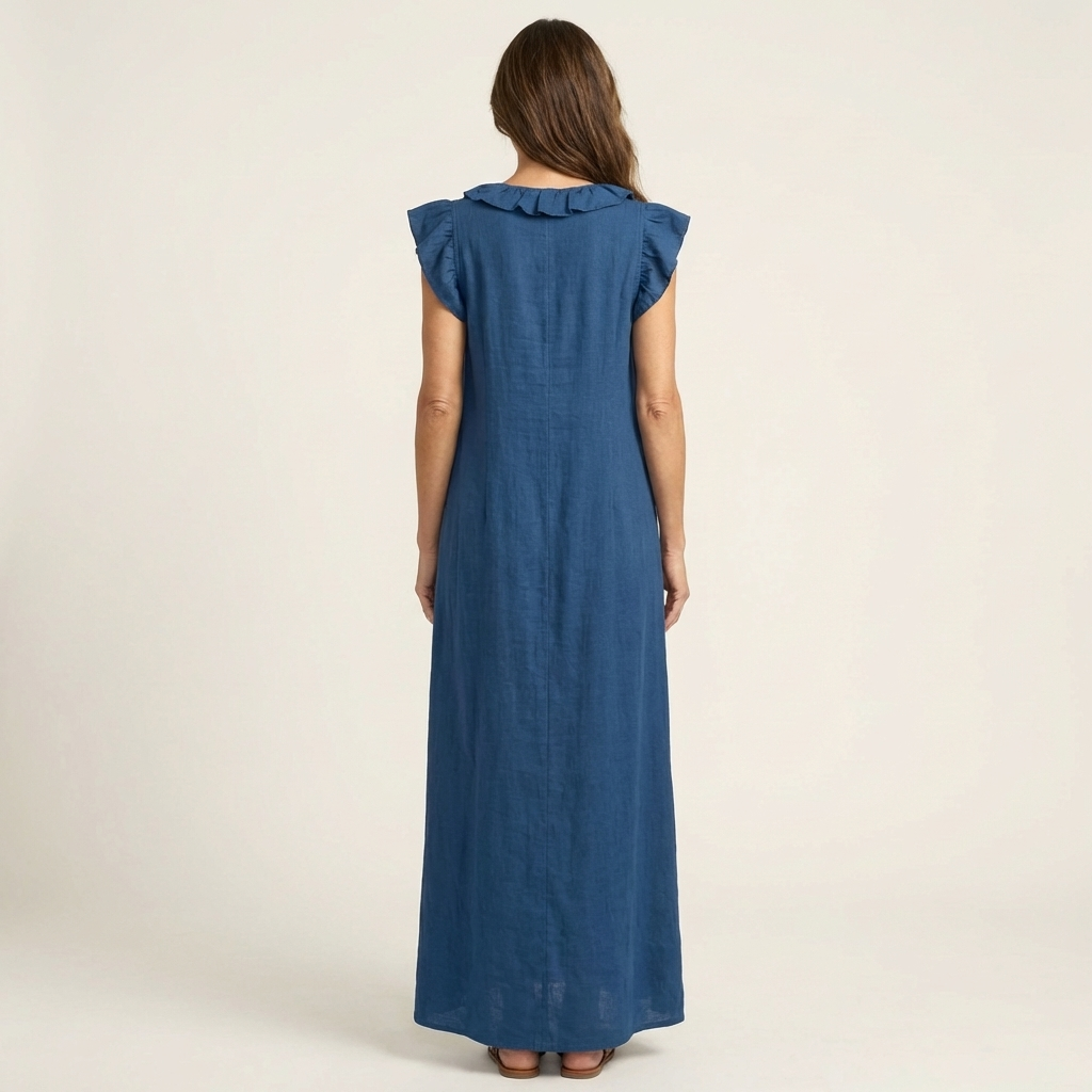 Mia | Ruffle V-Neck Linen Maxi Dress