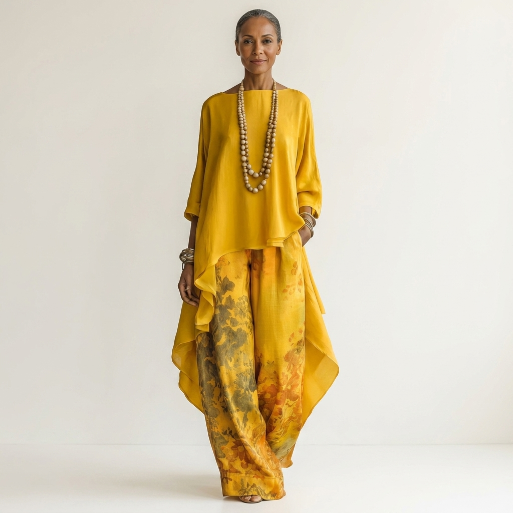 Olivia | Cotton-Silk Two-Piece Set with Asymmetric Tunic