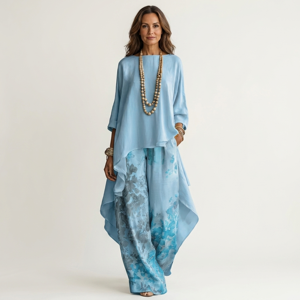 Olivia | Cotton-Silk Two-Piece Set with Asymmetric Tunic