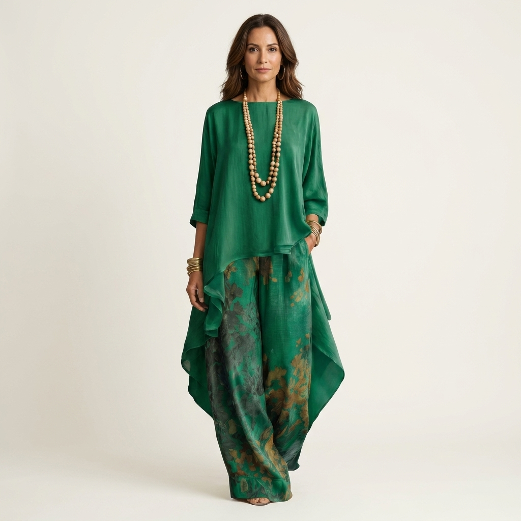 Olivia | Cotton-Silk Two-Piece Set with Asymmetric Tunic