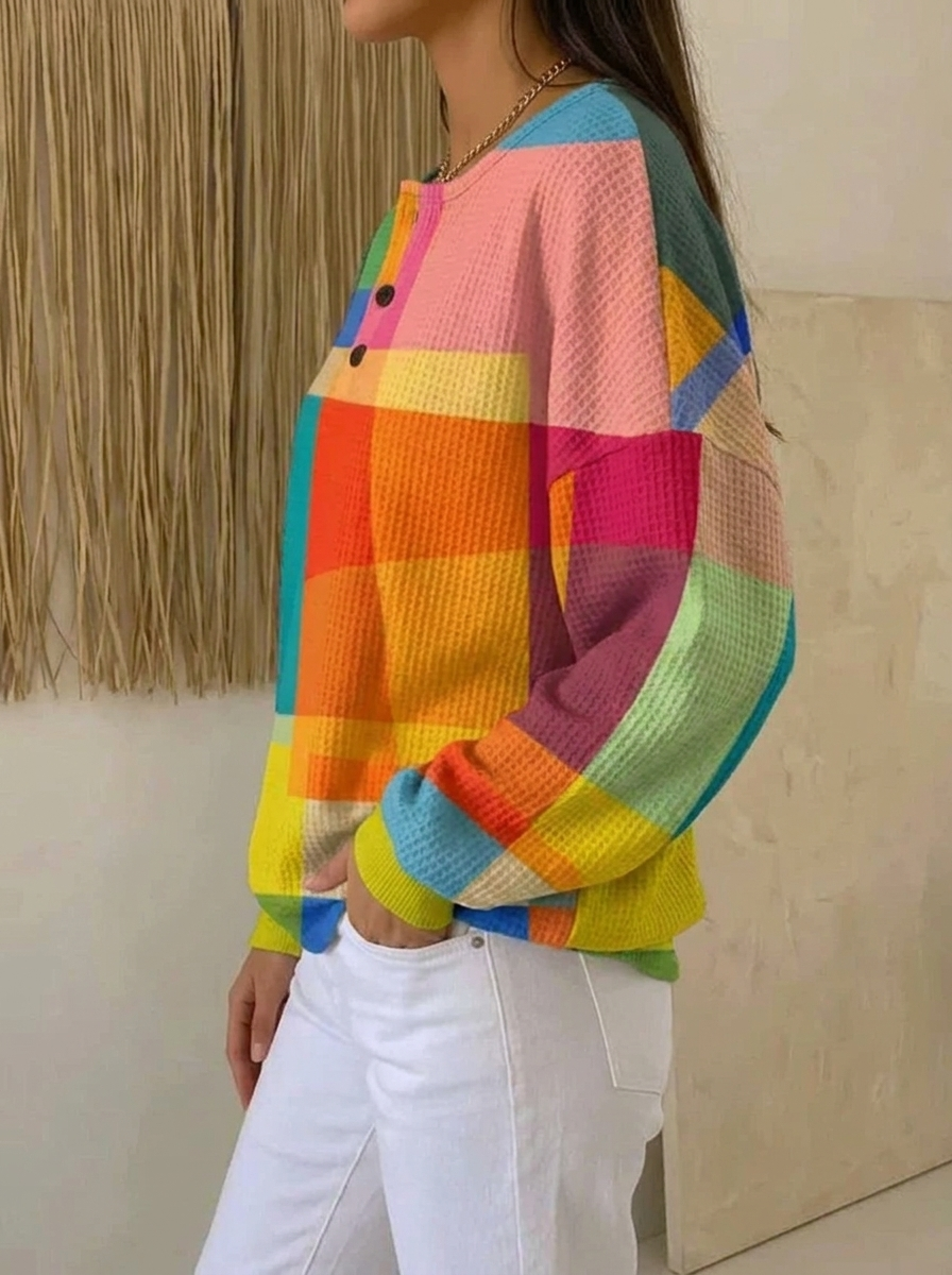 Crestine | Waffle-Knit Long-Sleeve Comfort Sweater