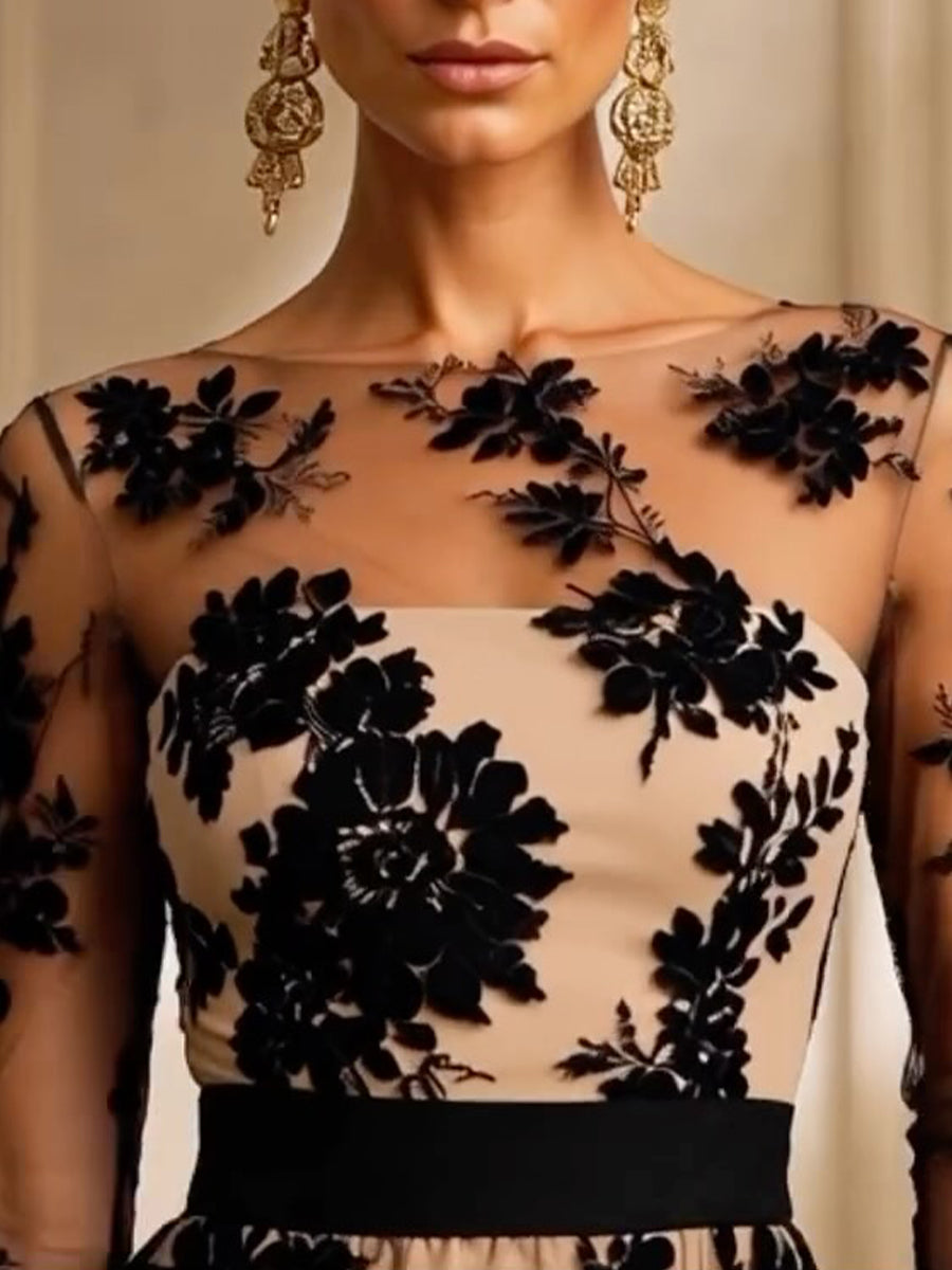Aubrey™ Floral Lace Midi Evening Dress