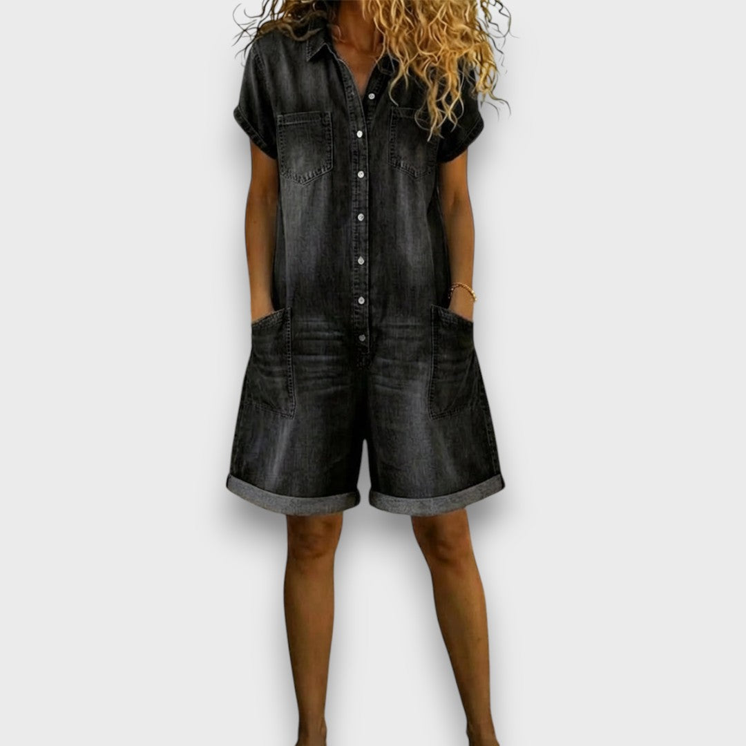 Joan™ | Short Overalls in Cotton Denim Effect