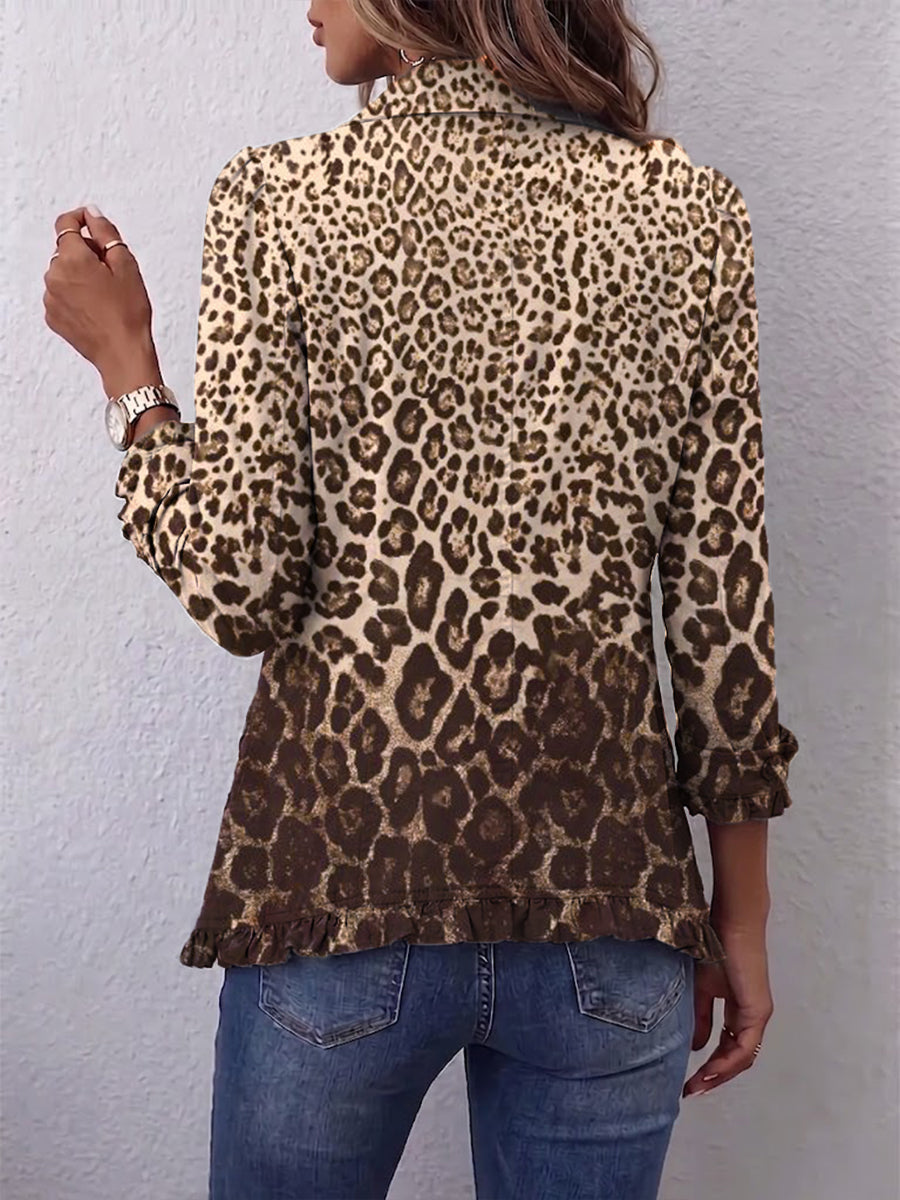 Navara | Leopard Print Ruffled Jacket for Women