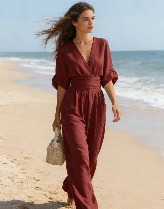 Elise | Deep V-Neck Wide-Leg Jumpsuit for Women