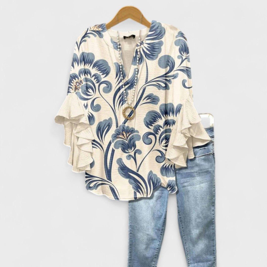 Virginia | Blouse with Floral Print and Tiered Sleeves